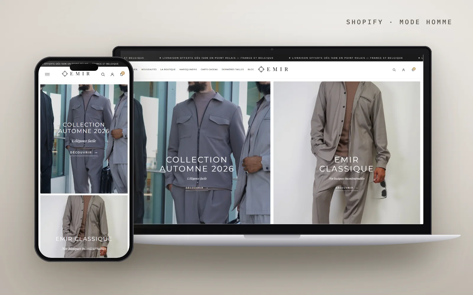 Boutique EMIR sur ordinateur et smartphone